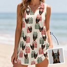 Woman wearing Women's Bowtiful Bundles Custom Dog Face V-Neck Dress — custom faces printed all-over