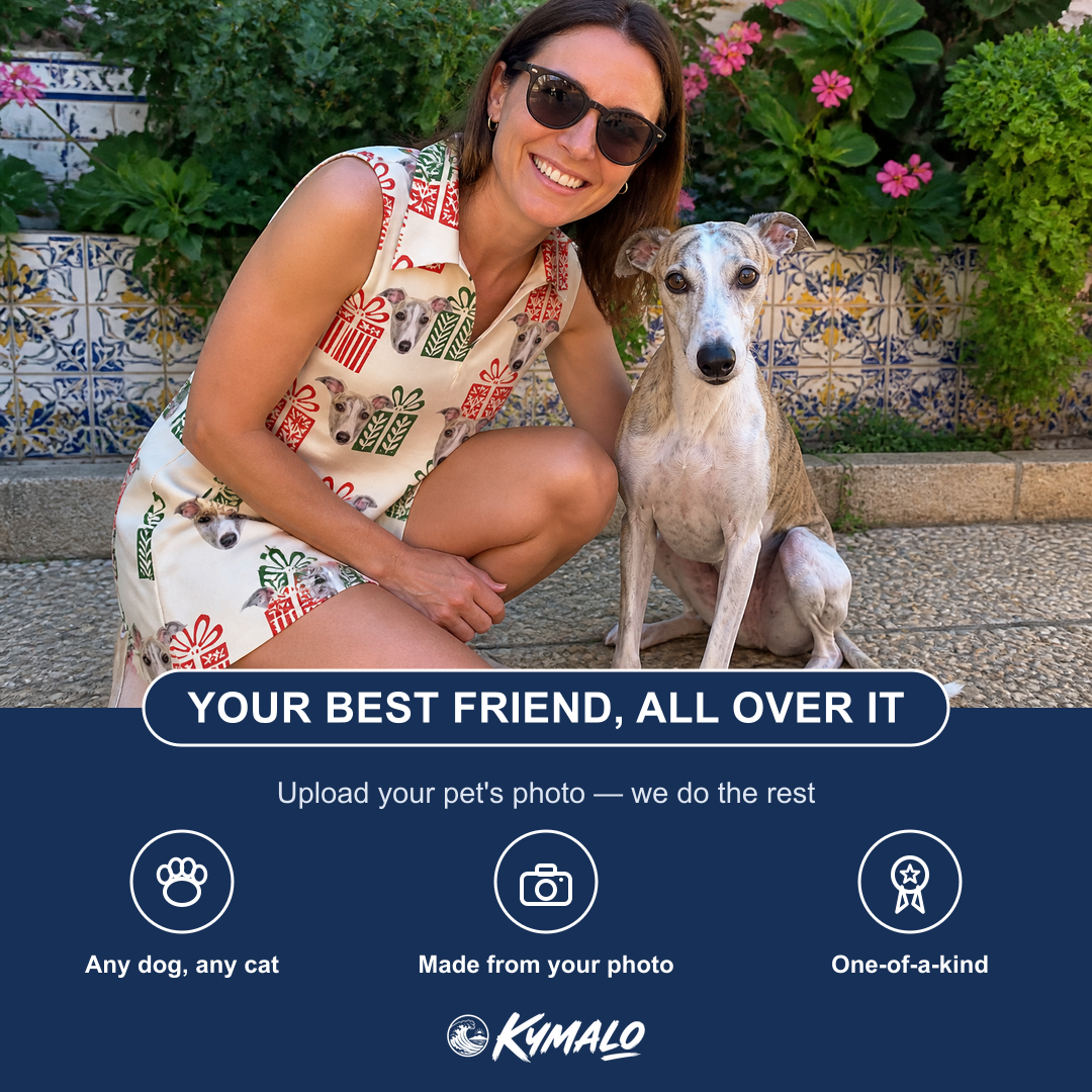 Friends in matching Women's Bowtiful Bundles Custom Dog Face V-Neck Dress — a group gift photo