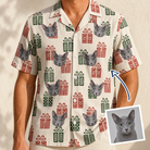 Man wearing Men's Bowtiful Bundles Custom Cat Face Hawaiian Shirt — custom faces printed all-over