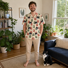 Full-length photo with the pet printed all over this Men's Bowtiful Bundles Custom Cat Face Hawaiian Shirt