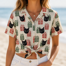 Woman wearing Women's Bowtiful Bundles Custom Cat Face Hawaiian Shirt tied at the waist