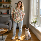 Full-length photo with the pet printed all over this Women's Bowtiful Bundles Custom Cat Face Hawaiian Shirt