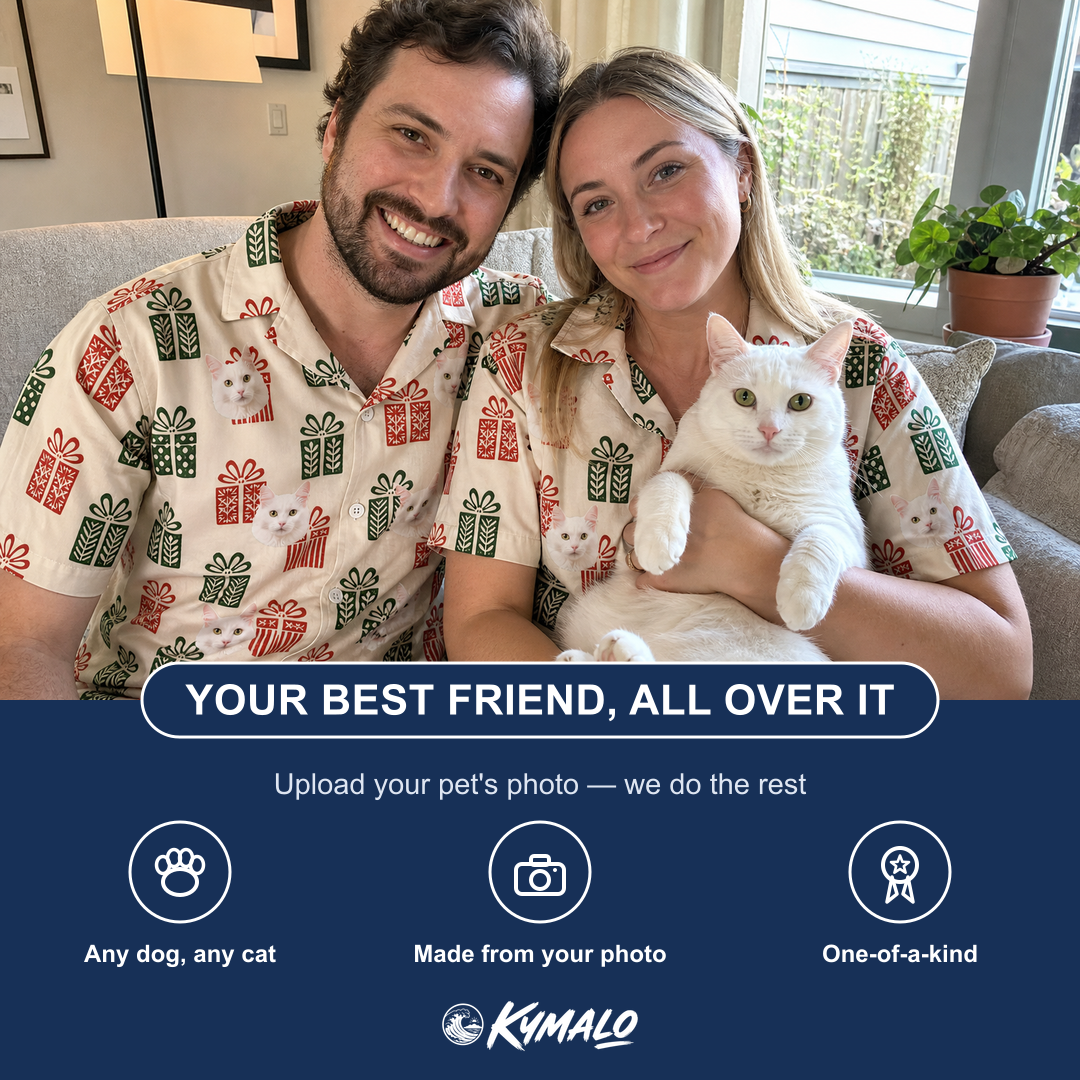 Friends in matching Women's Bowtiful Bundles Custom Cat Face Hawaiian Shirt — a group gift photo