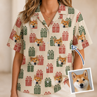 Woman wearing Women's Bowtiful Bundles Custom Dog Face Hawaiian Shirt — custom faces printed all-over