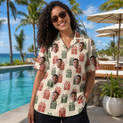 Real-life photo of someone wearing Women's Bowtiful Bundles Custom Face Hawaiian Shirt — custom faces printed all-over