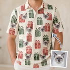 Man wearing Men's Bowtiful Bundles Custom Cat Face Polo Shirt — custom faces printed all-over