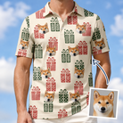Man wearing Men's Bowtiful Bundles Custom Dog Face Polo Shirt — custom faces printed all-over