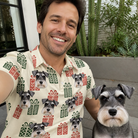 Selfie with the pet whose face is printed all over this Men's Bowtiful Bundles Custom Dog Face Polo Shirt