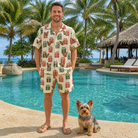 Full-length photo with the pet printed all over this Men's Bowtiful Bundles Custom Dog Face Shirt & Shorts Set