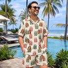 Real-life photo of someone wearing Men's Bowtiful Bundles Custom Face Shirt & Shorts Set — custom faces printed all-over