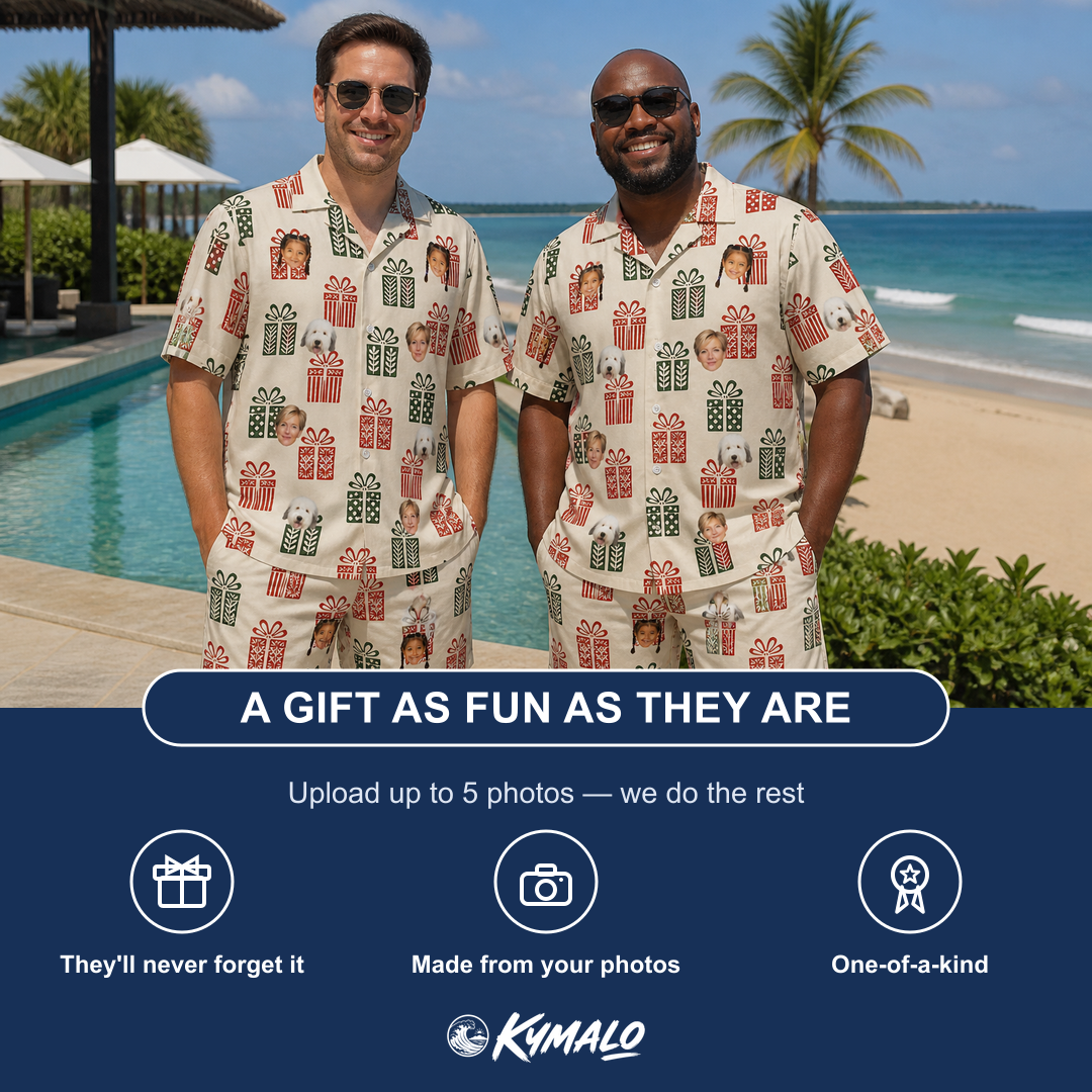 Friends in matching Men's Bowtiful Bundles Custom Face Shirt & Shorts Set — a group gift photo