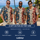 Friends in matching Men's Crystal Cascade Custom Face Hawaiian Shirt — a group gift photo