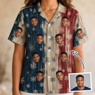 Woman wearing Women's Crystal Cascade Custom Face Hawaiian Shirt — custom faces printed all-over