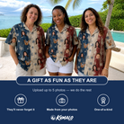 Friends in matching Women's Crystal Cascade Custom Face Hawaiian Shirt — a group gift photo