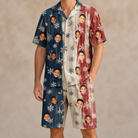 Model wearing Men's Crystal Cascade Custom Face Shirt & Shorts Set printed with kids' faces