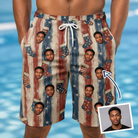 Man wearing Men's Christmas Cuffs Custom Face Beach Shorts — custom faces printed all-over