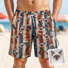 Man wearing Men's Christmas Cuffs Custom Cat Face Beach Shorts — custom faces printed all-over