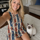 Selfie with the pet whose face is printed all over this Women's Christmas Cuffs Custom Cat Face Tank Dress