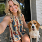Selfie with the pet whose face is printed all over this Women's Christmas Cuffs Custom Dog Face Tank Dress