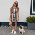 Full-length photo with the pet printed all over this Women's Christmas Cuffs Custom Dog Face Tank Dress