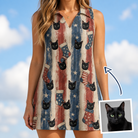Woman wearing Women's Christmas Cuffs Custom Cat Face V-Neck Dress — custom faces printed all-over