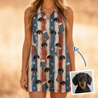 Woman wearing Women's Christmas Cuffs Custom Dog Face V-Neck Dress — custom faces printed all-over