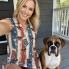 Selfie with the pet whose face is printed all over this Women's Christmas Cuffs Custom Dog Face V-Neck Dress
