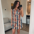 Real-life photo of someone wearing Women's Christmas Cuffs Custom Face V-Neck Dress — custom faces printed all-over