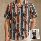 Man wearing Men's Christmas Cuffs Custom Dog Face Hawaiian Shirt — custom faces printed all-over