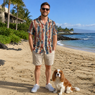 Full-length photo with the pet printed all over this Men's Christmas Cuffs Custom Dog Face Hawaiian Shirt