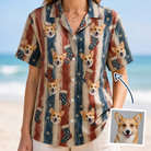 Woman wearing Women's Christmas Cuffs Custom Dog Face Hawaiian Shirt — custom faces printed all-over