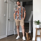 Full-length photo with the pet printed all over this Men's Christmas Cuffs Custom Cat Face Polo Shirt