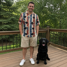 Full-length photo with the pet printed all over this Men's Christmas Cuffs Custom Dog Face Polo Shirt