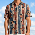 Model wearing Men's Christmas Cuffs Custom Face Polo Shirt printed with kids' faces