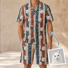 Man wearing Men's Christmas Cuffs Custom Cat Face Shirt & Shorts Set — custom faces printed all-over