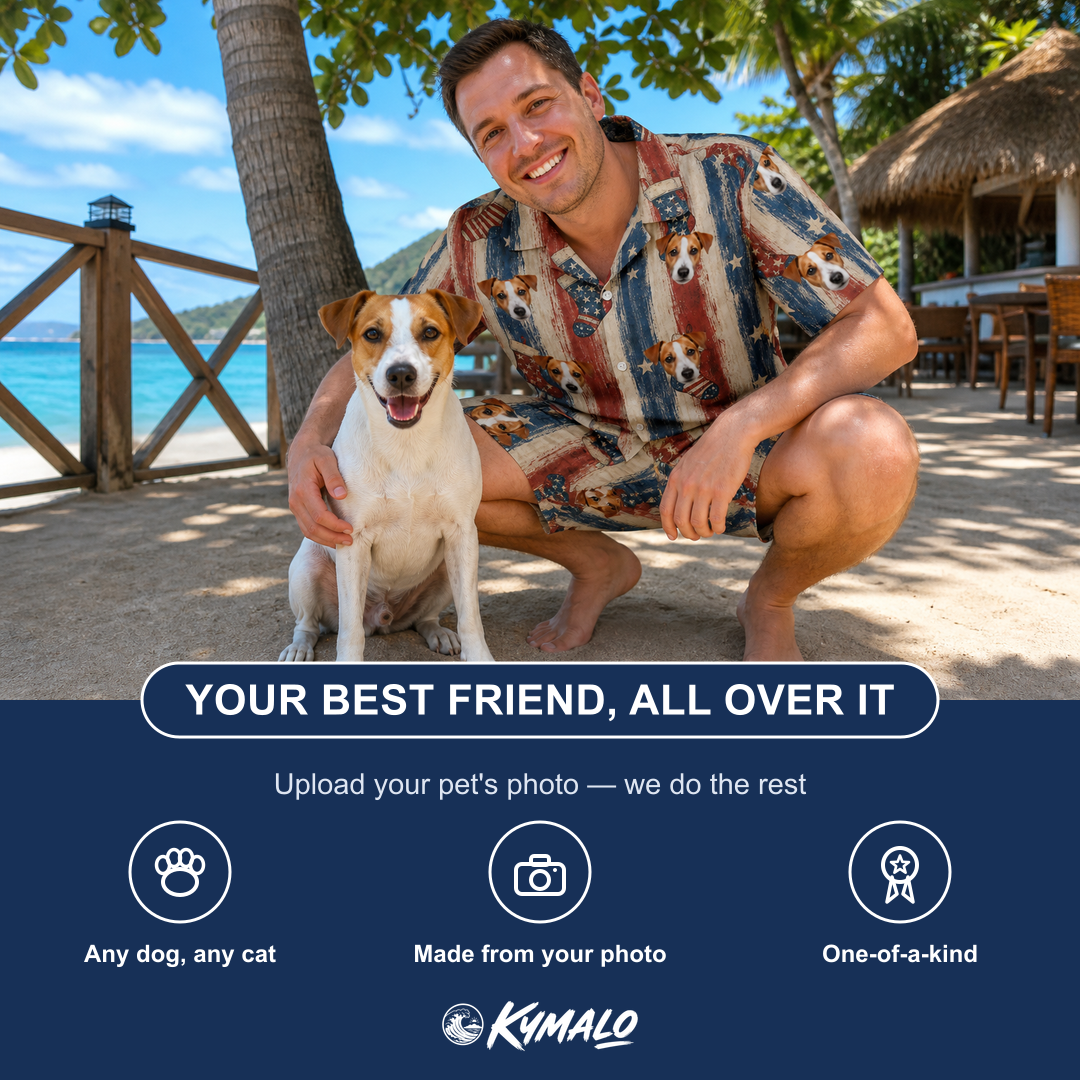 Friends in matching Men's Christmas Cuffs Custom Dog Face Shirt & Shorts Set — a group gift photo