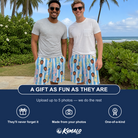 Friends in matching Men's Mantel Munchkins Custom Face Beach Shorts — a group gift photo