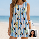 Woman wearing Women's Mantel Munchkins Custom Face Tank Dress — custom faces printed all-over