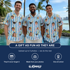Friends in matching Men's Mantel Munchkins Custom Face Hawaiian Shirt — a group gift photo