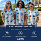 Friends in matching Women's Mantel Munchkins Custom Face Hawaiian Shirt — a group gift photo