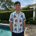 Real-life photo of someone wearing Men's Mantel Munchkins Custom Face Polo Shirt — custom faces printed all-over