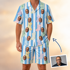 Man wearing Men's Mantel Munchkins Custom Face Shirt & Shorts Set — custom faces printed all-over