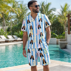 Real-life photo of someone wearing Men's Mantel Munchkins Custom Face Shirt & Shorts Set — custom faces printed all-over