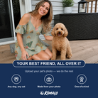 Friends in matching Women's Trimmed Tannenbaums Custom Dog Face Off-Shoulder Dress — a group gift photo