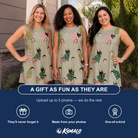 Friends in matching Women's Trimmed Tannenbaums Custom Face Tank Dress — a group gift photo