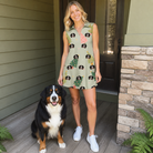 Full-length photo with the pet printed all over this Women's Trimmed Tannenbaums Custom Dog Face V-Neck Dress
