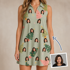 Woman wearing Women's Trimmed Tannenbaums Custom Face V-Neck Dress — custom faces printed all-over