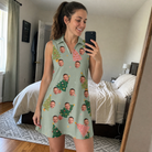 Real-life photo of someone wearing Women's Trimmed Tannenbaums Custom Face V-Neck Dress — custom faces printed all-over