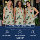Friends in matching Women's Trimmed Tannenbaums Custom Face V-Neck Dress — a group gift photo