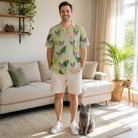 Full-length photo with the pet printed all over this Men's Trimmed Tannenbaums Custom Cat Face Hawaiian Shirt